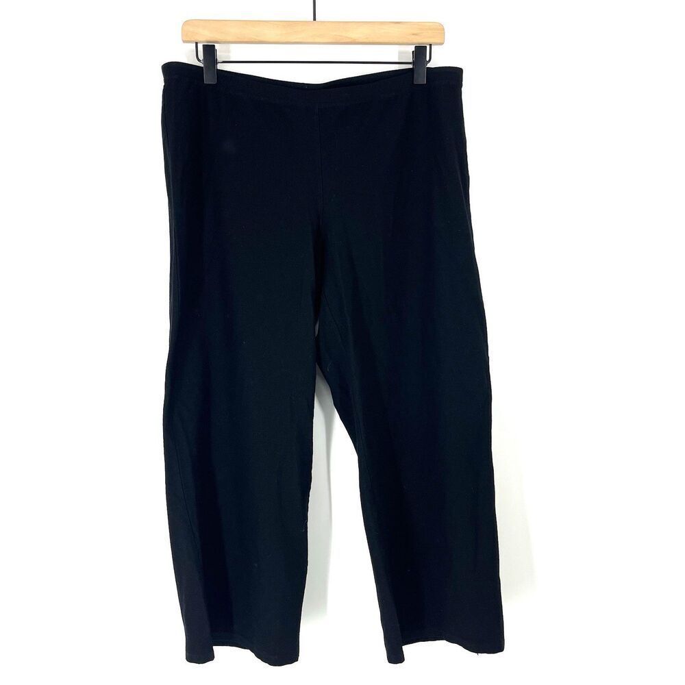 Eileen Fisher Pants Size Large Petite Black Washable Wide Leg Crepe Pull On